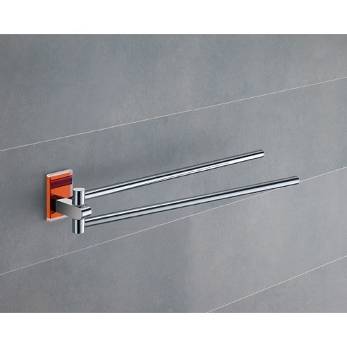 Swivel Towel Bar, Gedy 7823-67, 14 Inch Polished Chrome Swivel Towel Bar With Orange Mounting 7823-67